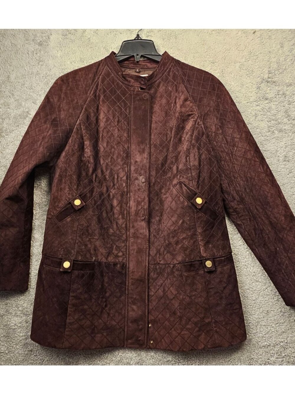 Worth Womens Quilted Genuine Leather Jacket In Rich Brown Size L With Gold Butto